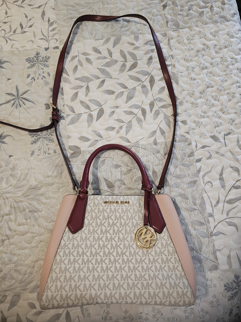 Michael Kors Pink, Burgundy and Cream Signature Satchel